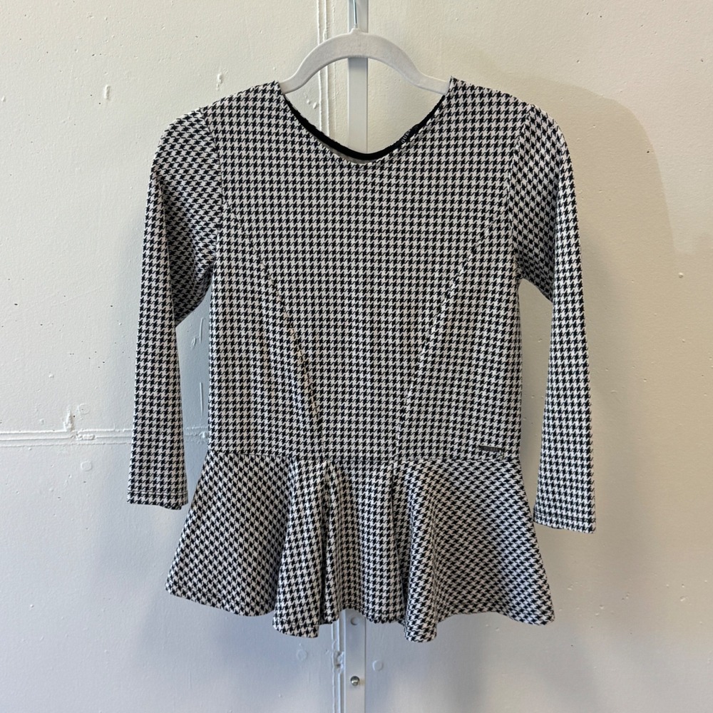 GUESS Houndstooth Peplum Top Black White Long Sleeve J63I96K4JP0N Junior 15